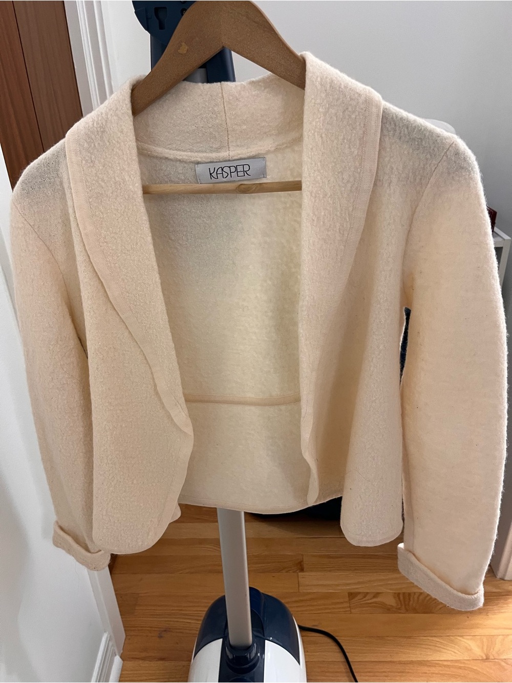 Vintage Kasper Cream Open-Front Shawl Collar Blazer